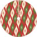 Yssammns Christmas Tree Skirt, Mid-Century Retro Vintage Christmas Ornaments Rustic Farmhouse Red and Green Xmas Tree Mat, Indoor Outdoor Holiday Party Decor 30"