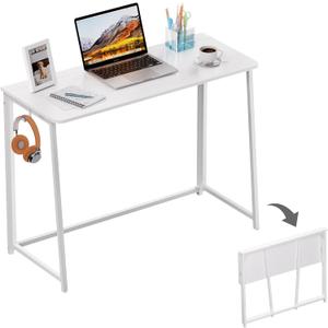 WOHOMO Folding Desk, Small Writing Desk 39.4", Space-Saving Foldable Laptop Table Writing Workstation for Home Office, Easy Assembly, White (Large Size:39.4 x 15.7)