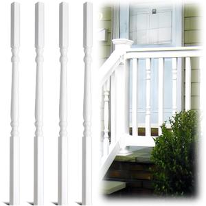 Yaocom 4 Pack Railing Spindles White Vinyl Deck Railings Colonial Style Deck Balusters for European Home Decorative Outdoor Stair Porch Fencing Railings (1 1/4" Sq X 34",Vinyl Railing)