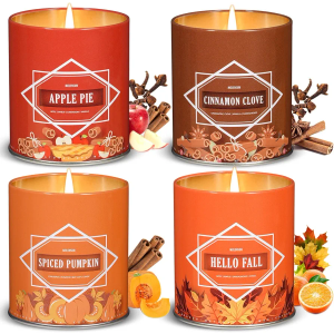 Valentine's Day Gifts for Women Men, Winter Scented Candle Set – 36oz (4×9oz) Soy Candles with Cozy & Warm Seasonal Scents of Pumpkin Spice/Cinnamon Clove/Apple Pie/Hello Fall