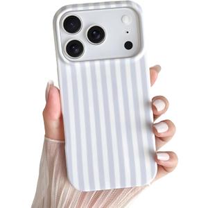 Yeddabox for iPhone 17 Pro Case Cute Striped Phone Case Soft TPU Slim Shockproof Phone Cover for Women Girls, Blue and White
