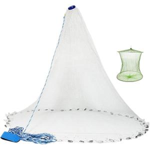 Yeahmart American Saltwater Fishing Cast Net for Bait Trap Fish 3ft/4ft/5ft/6ft/7ft/8ft/9ft/10ft Radius Casting Nets with Heavy Duty Real Zinc Sinker Weights, 3/8inch Mesh Size
