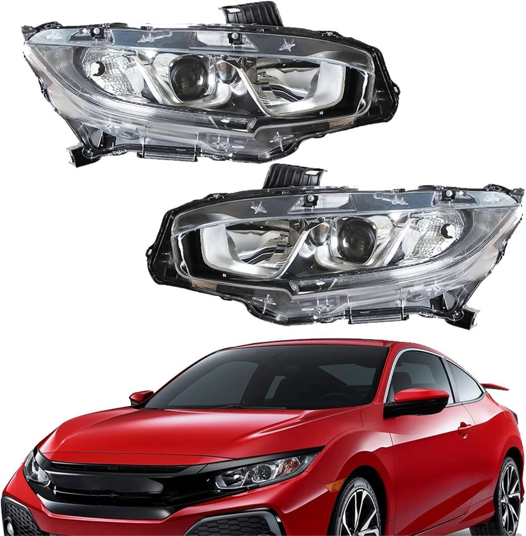 WFLNHB Headlights Assembly Replacement for Honda Civic 2016-2018 (Factory Halogen Type) Projector Headlights Headlamps Driver and Passenger Side