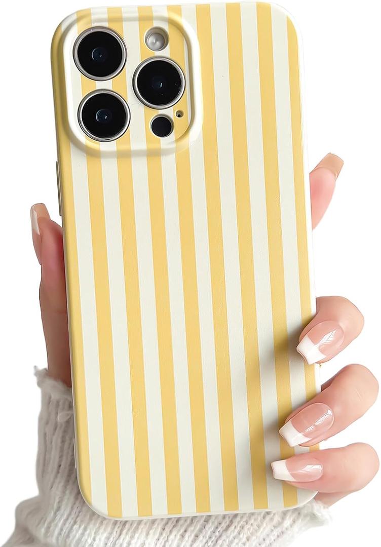 Lovmooful Compatible for iPhone 12 Pro Case Cute Color Striped with Aesthetics Design for Girls Women Soft TPU Shockproof More Protective Girly for iPhone 12 Pro Case-Yellow