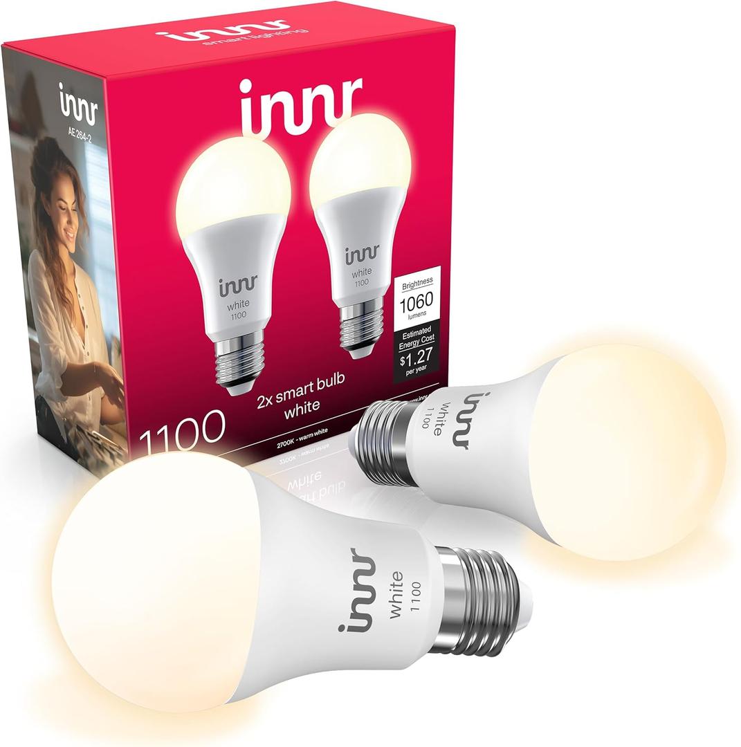 Innr Smart Light Bulbs, A19 Zigbee, Works with Philips Hue* and Alexa (Bridge Required), Soft White Light Bulb, Dimmable, E26 LED Bulb 75 Watt, Warm White, 1060lm 2-Pack