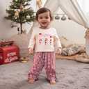 Toddler Boy Valentines Day Outfit Truck Heart Print Sweatshirt Plaid Pants Set Baby Girl Boy Love Clothes (12-18 Months, Red Xmas Santa)