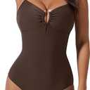 SUUKSESS Women Tummy Control One Piece Swimsuit Slimming Cut Out Bathing Suit (Medium, 163 Brown)