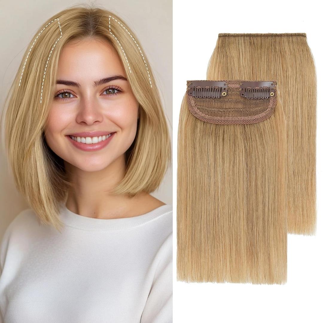 S-noilite Clip in Short Hair Extensions 2PCS 2 Clips Clip in Hairpieces For Women with Thinning Hair Add Hair Volume 6 Inch Dark Blonde