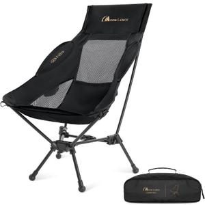 MOON LENCE High Back Folding Camping Chair, 330lbs Portable Compact Chair with Wide Seat & Ergonomic Back Support (Black)