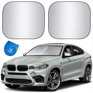 EzyShade Windshield Sun Shade with Shield-X Reflective Technology. . Foldable 2-Piece Car Sunshades Reflect UV Sunlight and Heat, Protecting Your Car. Standard (Medium), Silver reflective