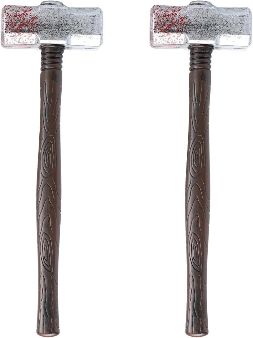 Amosfun Halloween Hammer Props Bloody Long Handle Hammer Cosplay Props Costume Accessory Halloween Party Supplies 2 Pack