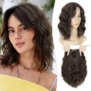 Lommel Hair Toppers for Women 12 Inch Short Wavy Hair Topper with Thinning Hairs Natural-Looking Wiglett Lightweight & Add Volume Hairpiece for White Roots Cover (Dark Brown with Highlights)