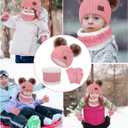 Senker Fashion Kids Winter Beanie Hat Scarf Gloves Set for Girls Boys Knit Warm Pompom Toddler Hats Mittens Neck Warmer (Pink)