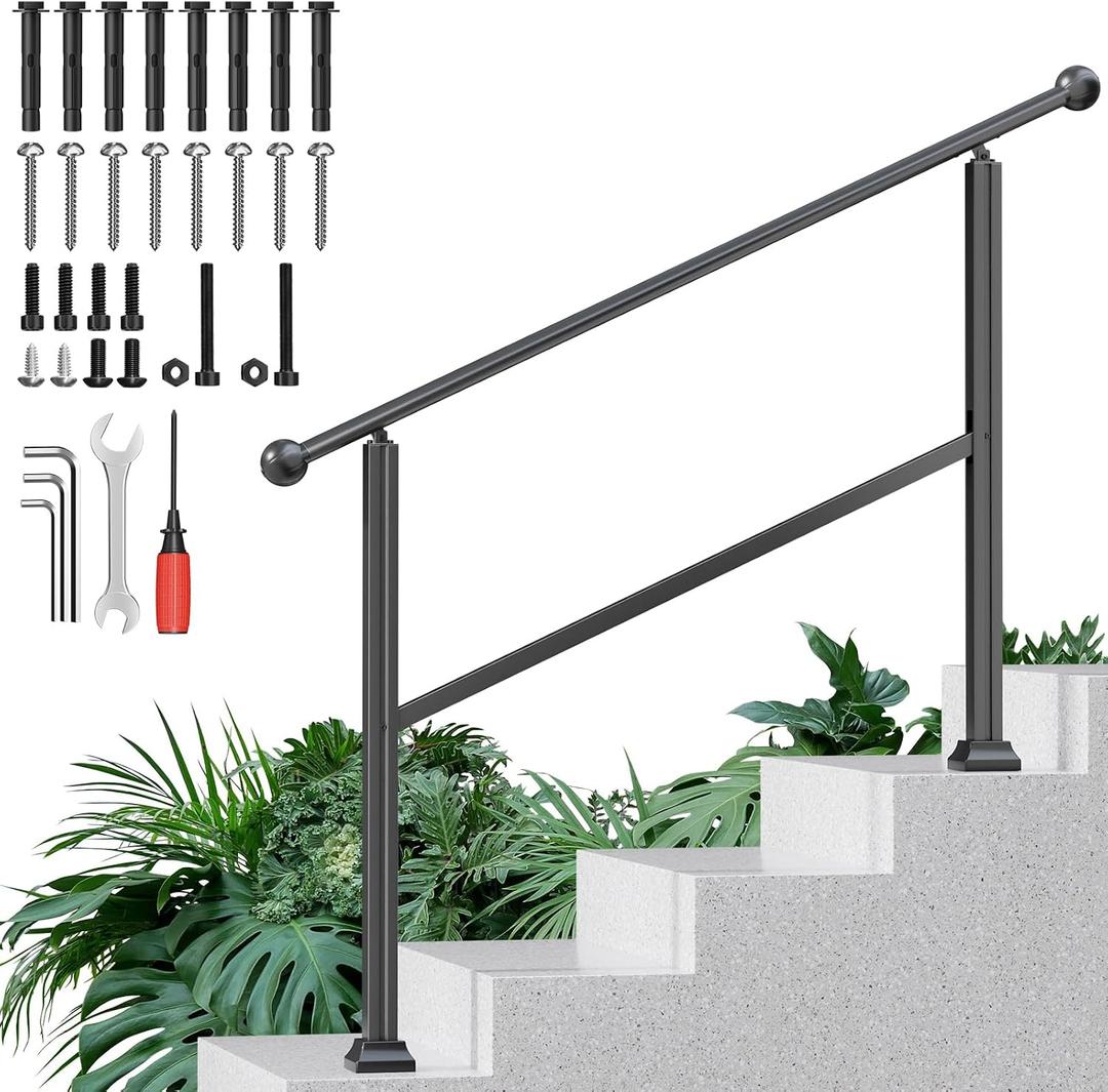 4-Step Outdoor Stair Railing, Adjustable Handrails for Outdoor Steps