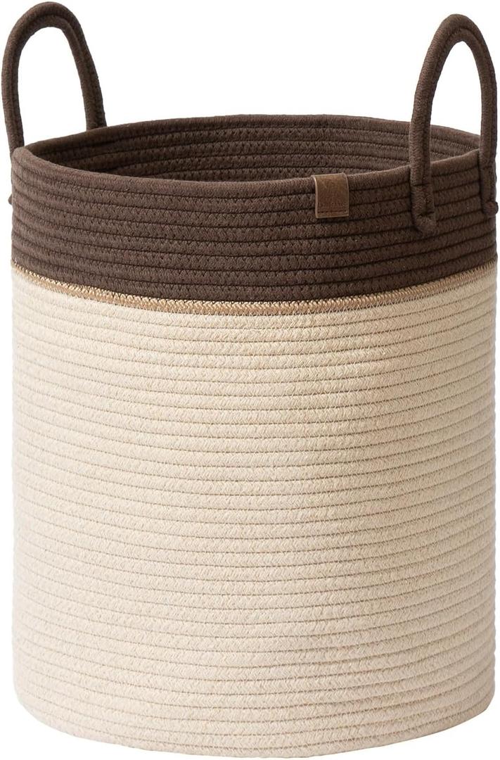 LA JOLIE MUSE Woven Basket Rope Storage Baskets - Large Cotton Organizer, Laundry Basket, Oatmeal, 40 Litres LA JOLIE MUSE Woven Basket Rope Storage Baskets - Large Cotton Organizer, Laundry Basket, Oatmeal, 40 Litres