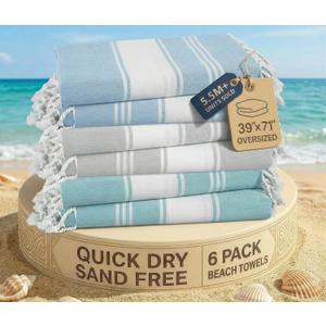 LANE LINEN Beach Towels 6 Pack, Bulk Beach Towels Oversized, Pool Towels for Adults, Pre-Washed, Sand Free Beach Towel, Fast Drying Beach Towel, 39"x71" - Classic Color