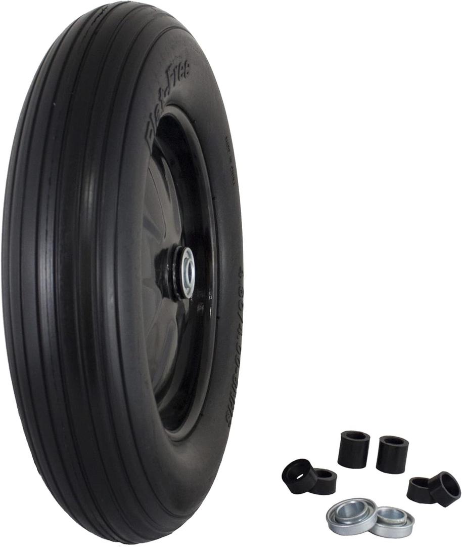 Flat Free 4.80/4.00-8 Tire Assembly with Adapter Kit, Ribbed Tread