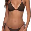Women Two Piece Bikini Swimsuit Sexy Bathing Suits Halter Triangle Tops String Bikini Sets (Small, Coffee)