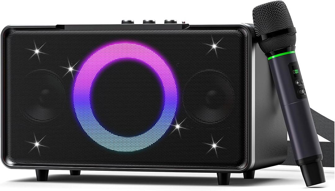 GFEEN Party Bluetooth Speaker: 100W Peak Loud! Deep Bass, 15H Playtime, Large Wireless Speakers, Powerful Sound, Light Show, Fast Charging for Outdoor, Backyard, House(Silver with 1Mic)