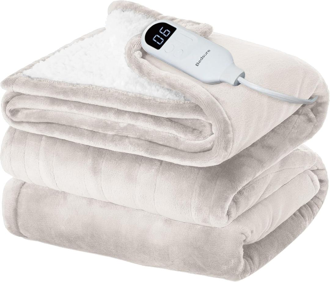 Bedsure Electric Blanket Twin - Soft Flannel Heated Blanket, Fast Heating with 10 Time Settings & 6 Heat Settings, Warm Gift for Grandma (62x84 inches, Cream)