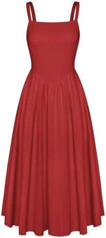 Scarlet Darkness Women's One Size Black Sleeveless Square Neck A-Line Mid-Calf Length Summer Casual Dress, Medium
