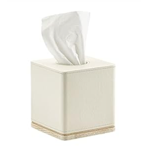 Tissue Box Cover Square Resin Tissue Holder for Home Decor, Hand Carved Beige Leather Cube Tissue Box Holder – 5.5 Inch Heavy Duty Luxury Tissue Box Case for Bathroom, Living Room, Office, Cream