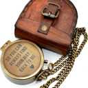 So You Can Always Find Your Way Back Home Engraved Brass Compass with Premium Leather Case & Chain - Brass Pocket Compass - Personalized Compass Gift for Hiking,Husband, Him, Her,Son, Graduation Day