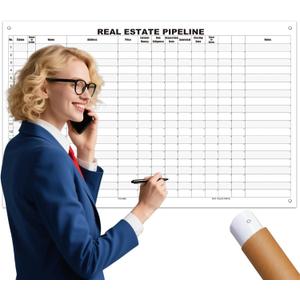 Large Dry Erase Real Estate Whiteboard Poster,36 By 24 Inch Erasable Real Estate Tracker Calendar For Tracking Transactions,Closing Goal,Real Estate Agent Pipeline White Board For Realtor Office