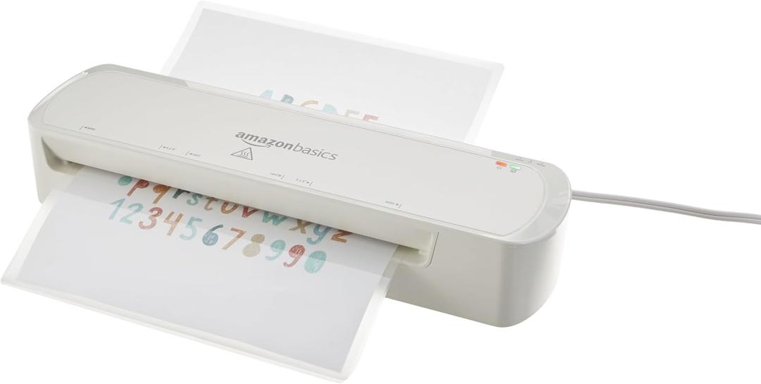 Basics 9Inch Thermal Laminator Machine with Quick WarmUp, 2 Heat Settings, Jam Release for Documents and Photos, White