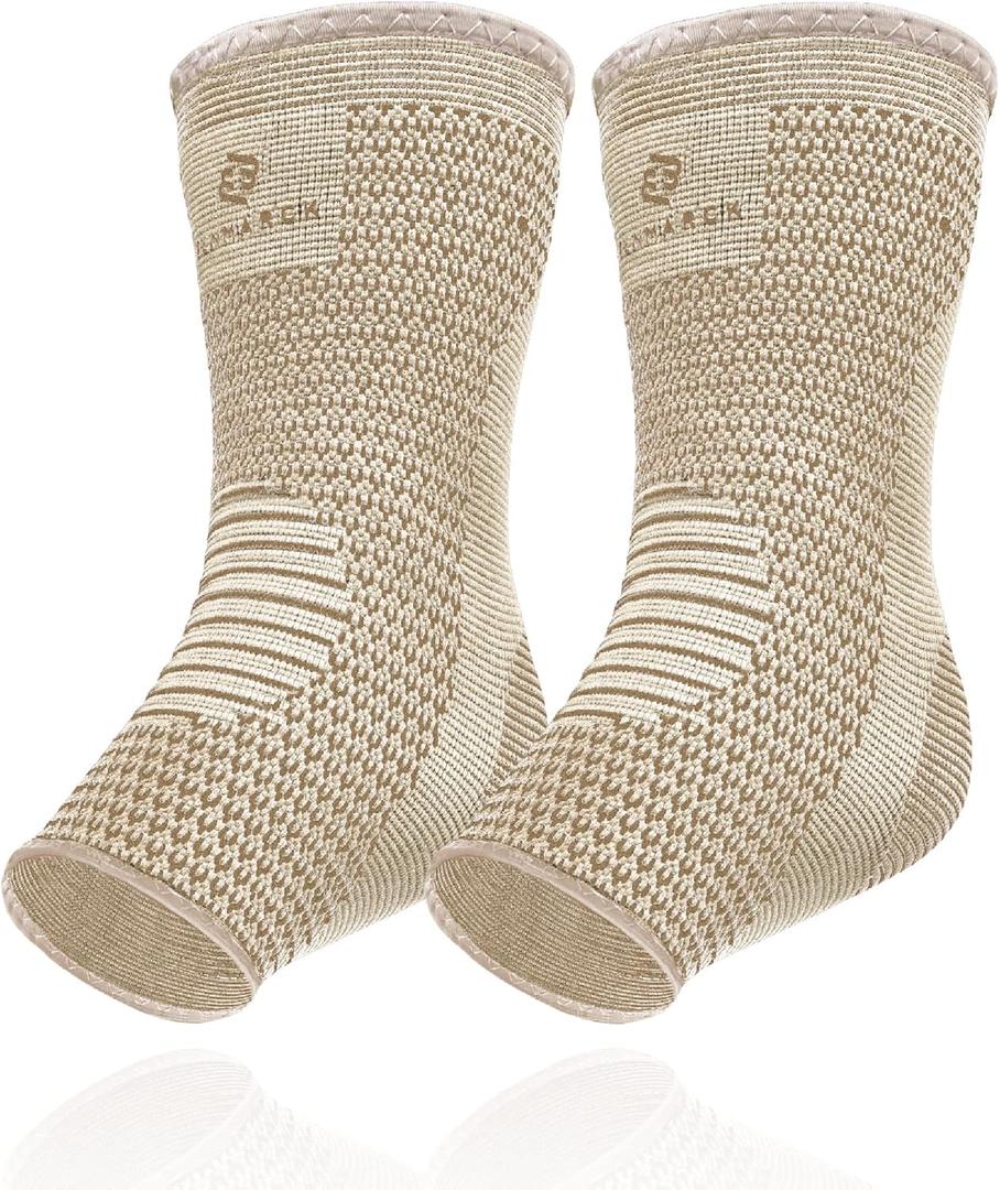 Achilles Tendon Support Brace, Plantar Fasciitis Sock, Ankle Compression Sleeve For Running, Tendonitis and Flat Feet Relief (Unisize, Natural Beige)