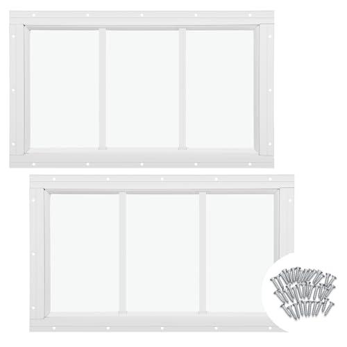 Tandefio 2 Pack 10'' X 18'' White Basement Garage Door Flush Mount Shed Window with Tempered Glass Household Windows with Srews for Chicken Coop Sheds Barns Playhouse