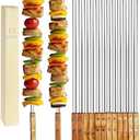 Vokop 12 Pack Kebab Skewers 23.5 Inch Stainless Steel Grilling BBQ Skewer Reusable Barbecue Skewers Flat Stick with Wood Handle,Ideal for Koubideh Brazilian Chicken Shrimp Turkish Shish Kabob