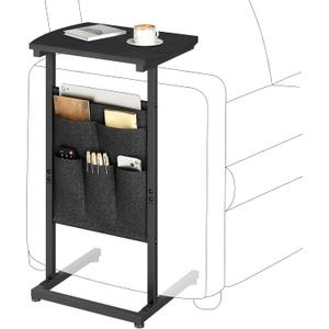 HOOBRO C Shaped End Table, 28.3" Side Table for Small Spaces, Couch Table with Storage Bag, Slide Under Sofa Side Table, for Living Room, Bedroom, Black BB40SF01