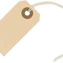 100 Small Manila Paper Tags with String - #1, 2 3/4 x 1 3/8 - Hang Shipping Labels with String Attached and Reinforced Hole, Pre-Strung Tags