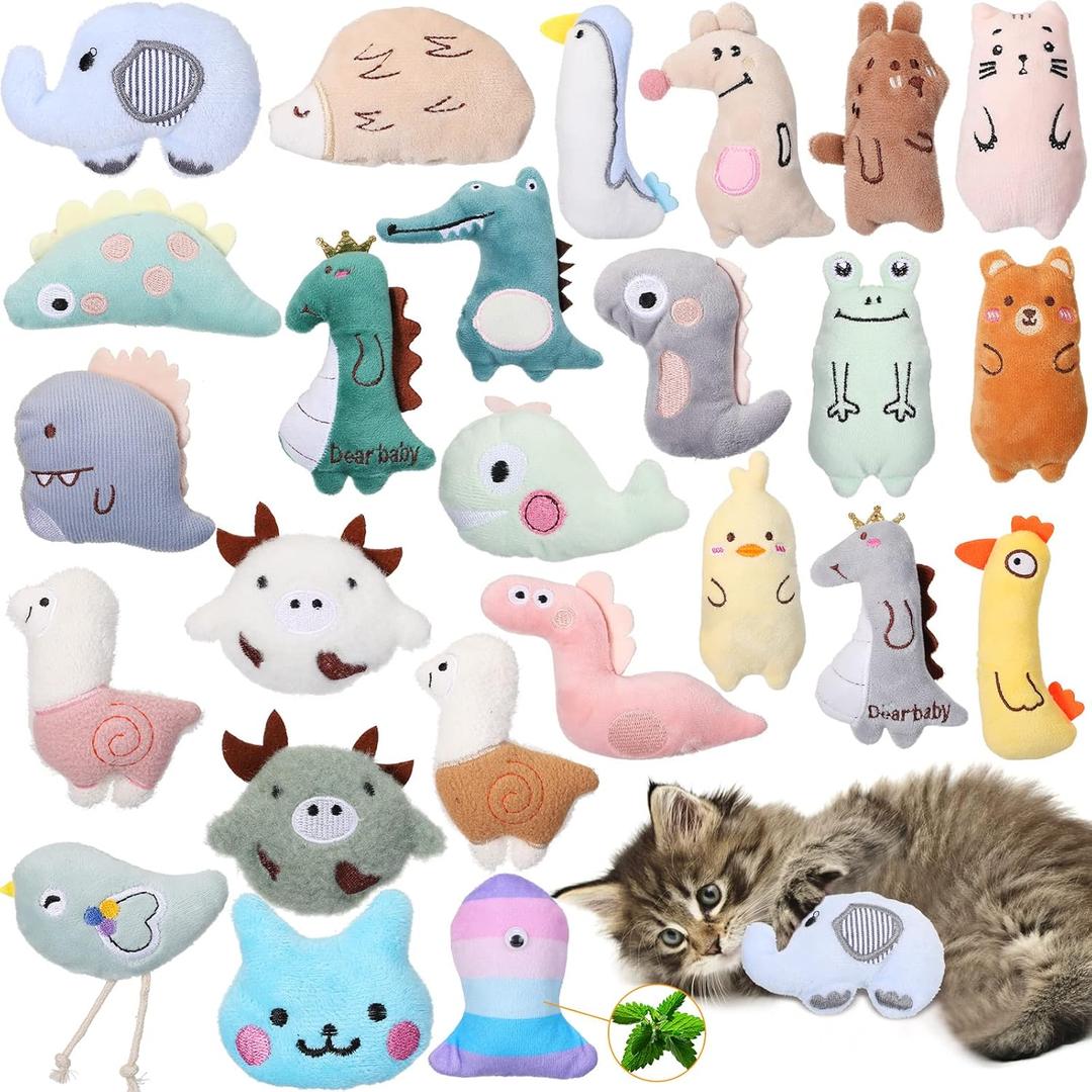 Sratte 25 Pcs Catnip Cat Chew Toy Interactive Catnip Filled Kitten Soft Cotton Cat Toys for Cats Kitten, Assorted Cat Teething Chew Indoor Pet Supplies (Lovely)