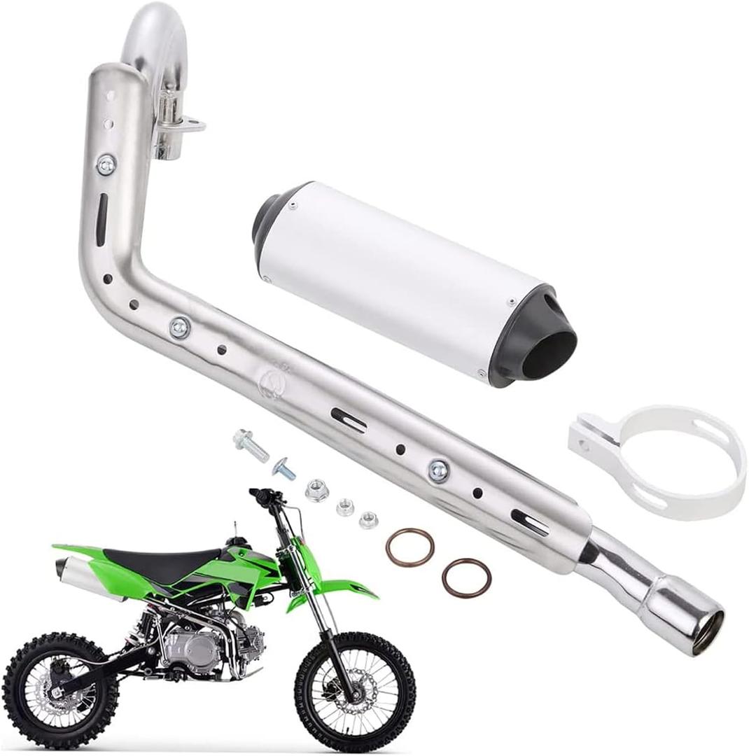 28mm High Performance Exhaust Muffler Silencer Pipe Assembly kit 90cc 110cc 125cc Dirt Pit Bike CRF50 SSR Baja Coolster Piranha Pister Pro Taotao 125cc TTR Taotao DB10 DB14 BMS pro 70 (Silver)