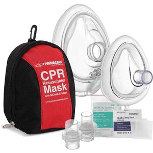 Primacare RS-6848 First Aid CPR Mask Combo Kit for Adult and Infant  Emergency Resuscitator Set with 2 Valves, Vinyl Gloves, Alcohol Prep Pads & Carrying Case Included