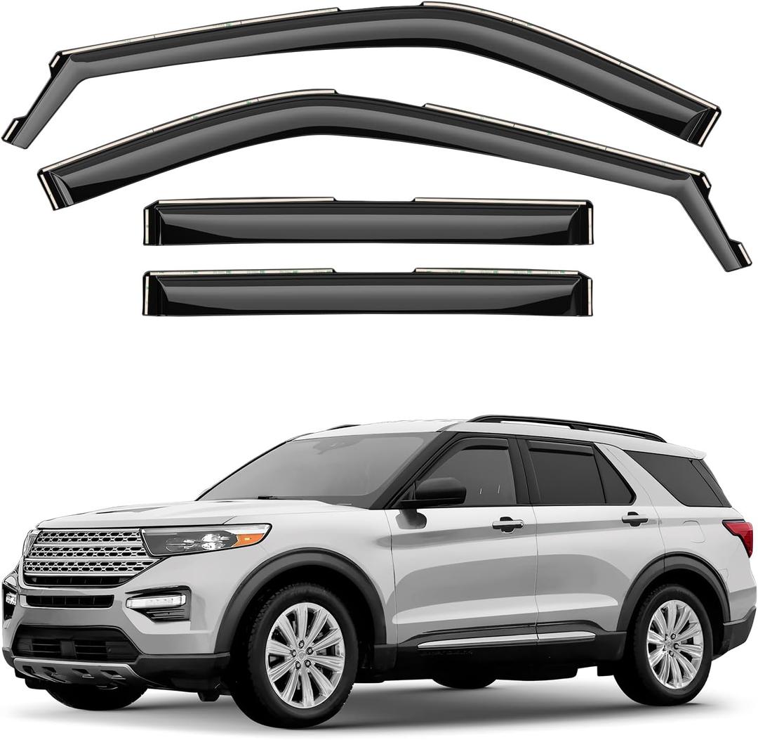 Window Deflectors Smoke Tinted In-Channel Side Window Vent Visor Deflectors Rain Guards Compatible with Explorer 2020-2025 - 4pcs. GW0711