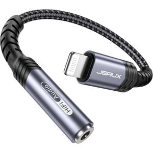 JSAUX Lightning to 3.5mm Adapter - Apple MFi Certified iPhone Aux Adapter, Compatible with iPhone 14/14 Pro/13/13 Pro/12/12 Pro/11/11 Pro/SE/X/XR/XS/8 Grey