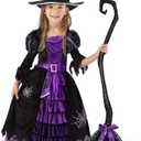 Spooktacular Creations Fairytale Witch Cute Witch Costume Deluxe Set with Broom for Girls (Small (5-7 yrs), Purple)