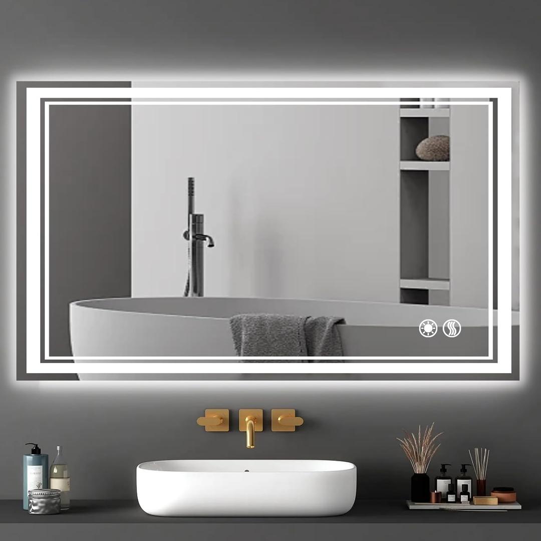 40 x 24'' LED Bathroom Mirror Dimmable 3 Colors Lighted Bathroom Mirror Anti-Fog Stepless LED Mirror for Bathroom Smart Vanity Mirror Wall Mounted Horizontal/Vertical