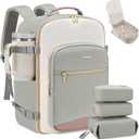LOVEVOOK 40L Travel Backpack for Women & Men, Airline Approved Carry On Luggage with 3 Packing Cubes, TSA Overnight Bags, Waterproof Personal Item Bag, Weekender Essentials Backpacks fits 17" Laptop (Light Grey-beige-pink)