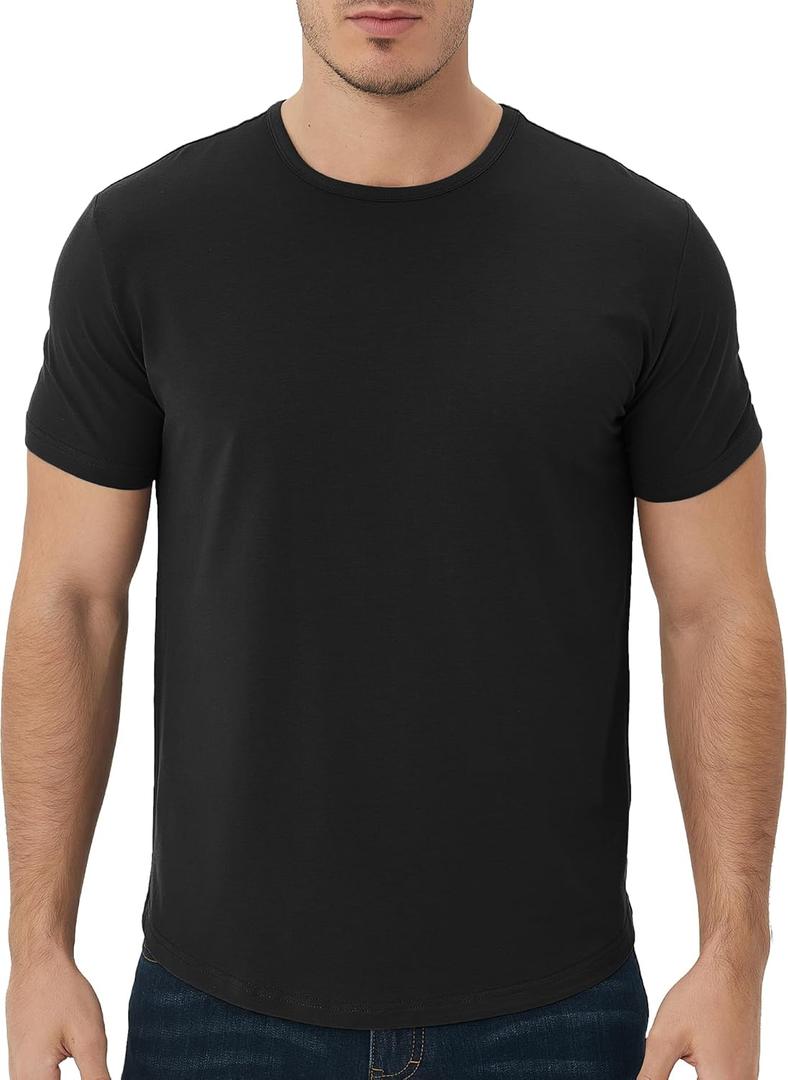 netdraw Men's Ultra Soft Bamboo Viscose T-Shirt Curve Hem Lightweight Cooling Short/Long Sleeve Casual Basic Tee Shirt, S