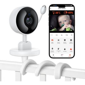 Baby Monitor with Camera and Audio, WiFi Indoor Video Baby Camera with Mount, Motion & Cry Detection, Temp & Humidity Sensor, Night Vision, 2 Way Audio, 4 Lullabies, APP Control