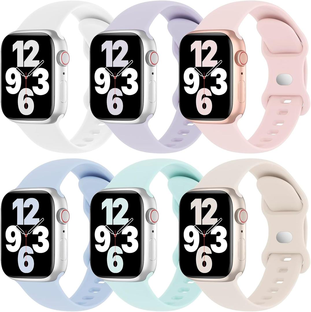 6 Pack Silicone Bands Compatible with Apple Watch Band 38mm 40mm 41mm 42mm 44mm 45mm 46mm 49mm Women Men, Soft Sport Strap Replacement Wristband for iWatch Series 11 10 9 8 SE 7 6 5 4 3 2 1 Ultra (White/Purple Fog/Sand Pink/Sky Blue/Seafoam/Starlight)