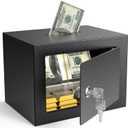 PATRON Small Safe Box with Key Lock,Mini Safe for Money with Coin SlotSteel Security Deposit Box for Cash Jewelry Coin0.24 Cubic Feet
