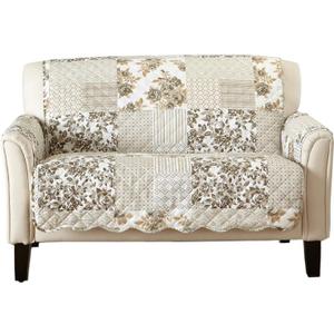 Great Bay Home Reversible Patchwork Loveseat Cover - Washable Slipcover Furniture Protector with Elastic Straps - Perfect for Kids & Pets - Box-Stitched Detail (Taupe)