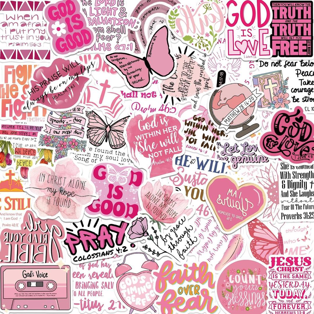 3 x 50 PCS Bible Verse Stickers Jesus Inspirational Pink Christian Stickers Faith Bible Scripture Sticker Religious Sticker for Adults Faith Based Gifts