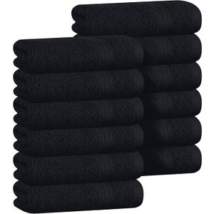 Belizzi Home Ultra Soft Cotton Washcloths, Contains 12 Piece Face Cloths 12x12 inch, Ideal for Everyday use Face Towels, Compact & Lightweight Multi Purpose Washcloths - Black