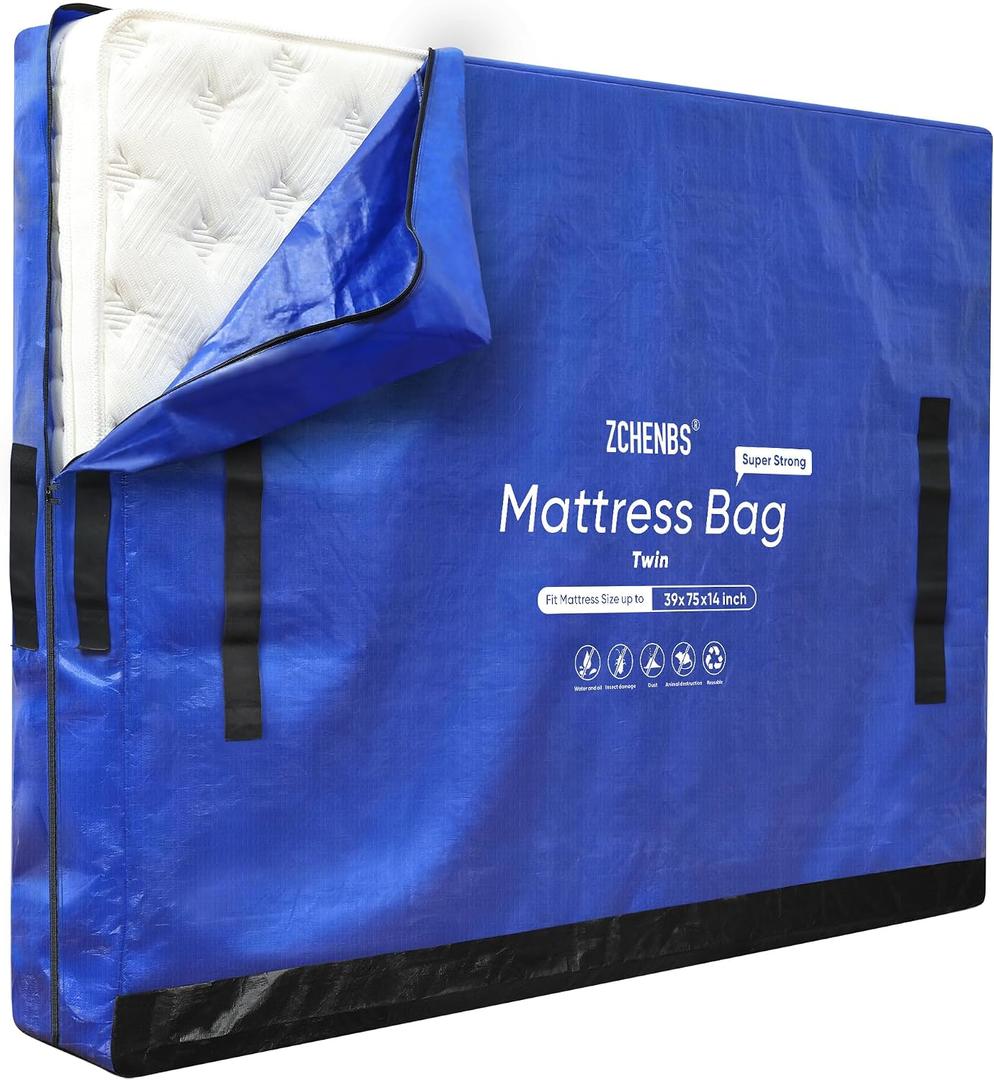 Mattress Bags for Moving, Twin Mattress Storage Bag with Handles and Zipper, Waterproof Heavy Duty Drag-Resistant Reusable Mattress Protector Cover for Moving, Blue, Twin